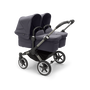 Bugaboo Donkey 5 Twin bassinet and seat stroller graphite base, stormy blue fabrics, stormy blue sun canopy