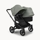 Bugaboo Donkey 5 Duo double stroller black base, midnight black fabrics, forest green sun canopy
