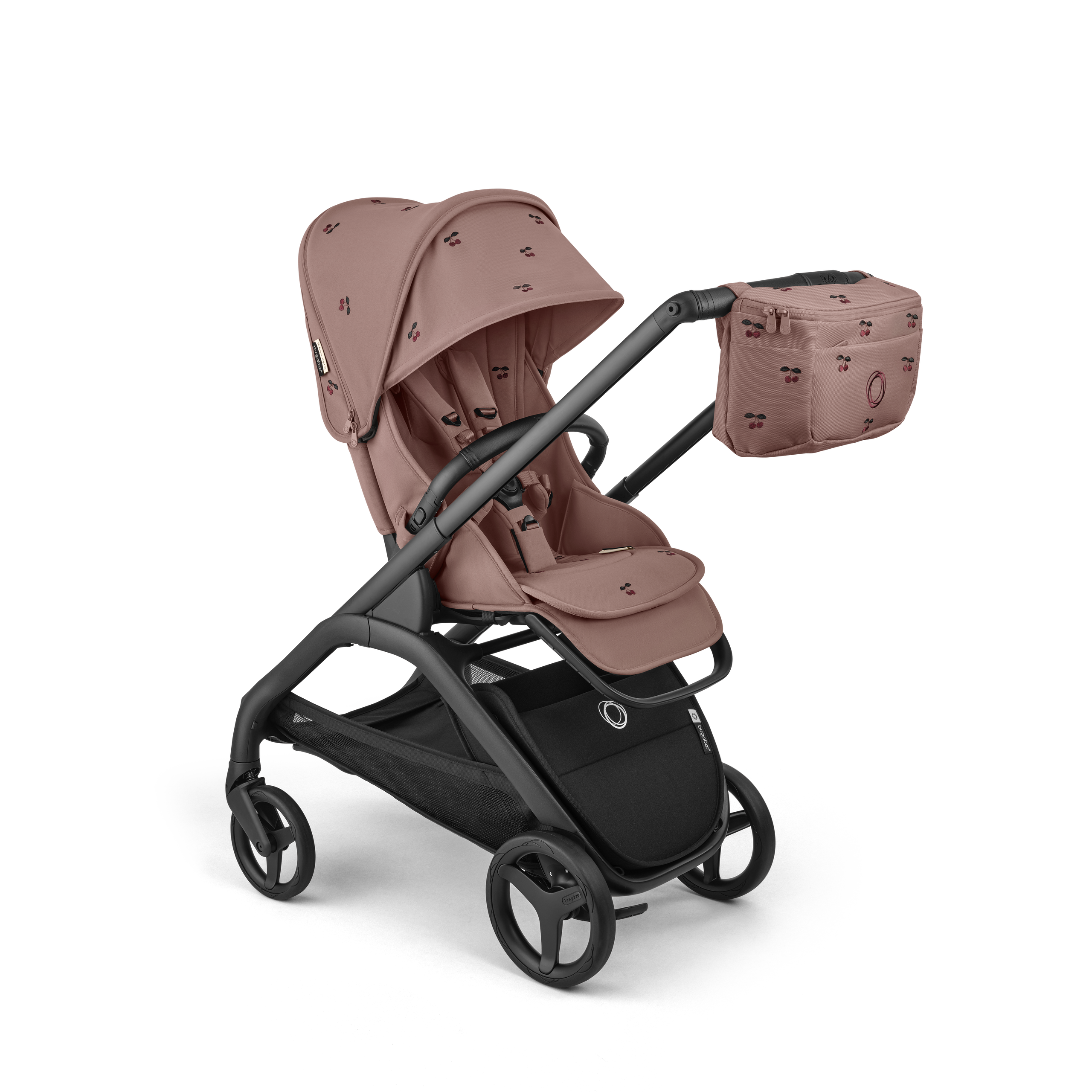 Bugaboo x Konges SlØjd limited edition Dragonfly Plus seat stroller black base, dusty pink fabrics, dusty pink sun canopy - Thumbnail Slide 10 of 10