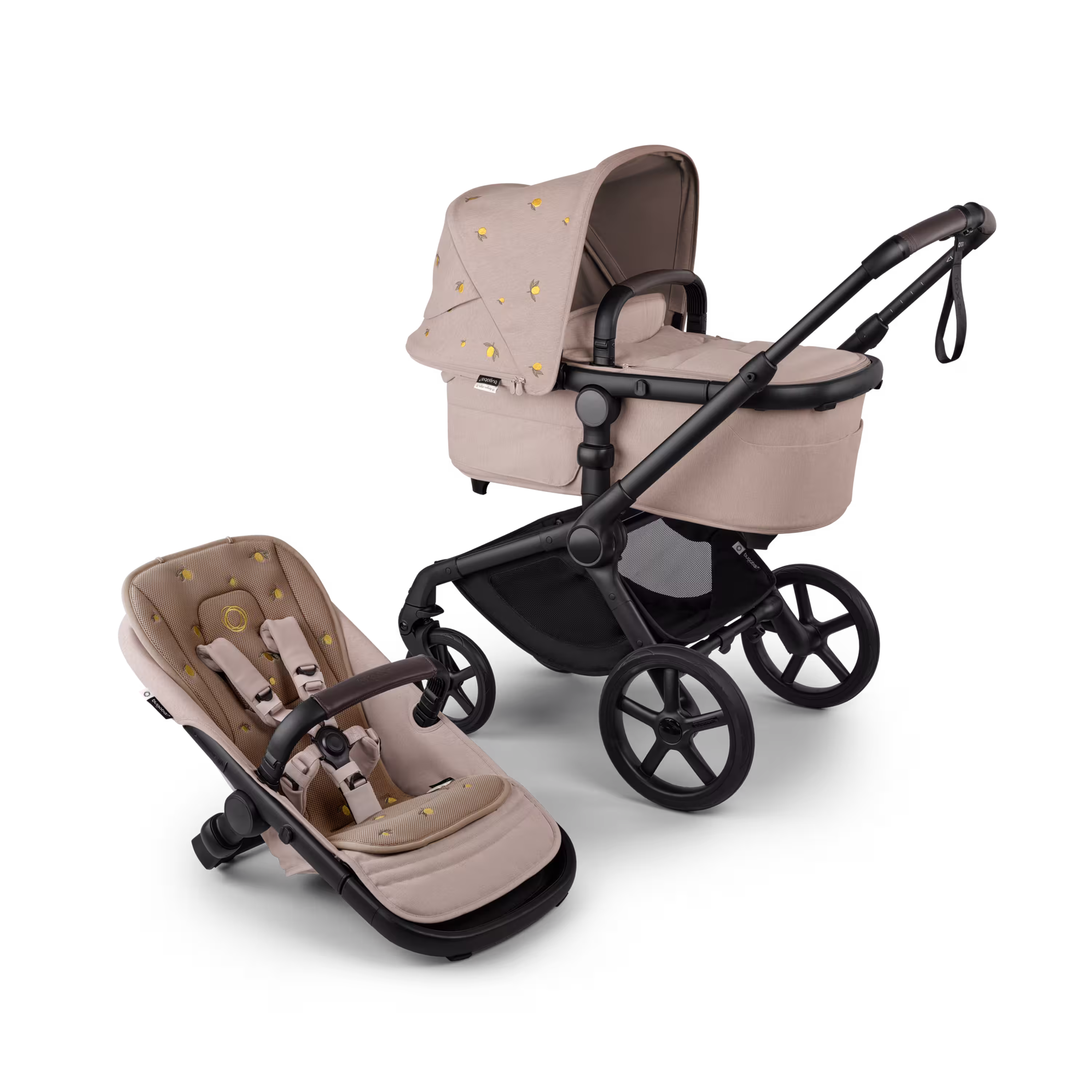 Bugaboo x Konges SlØjd limited edition Fox 5 Renew 2-in-1 stroller black base, desert taupe melange fabrics, desert taupe melange sun canopy - Main Modal Image Slide 1 van 12