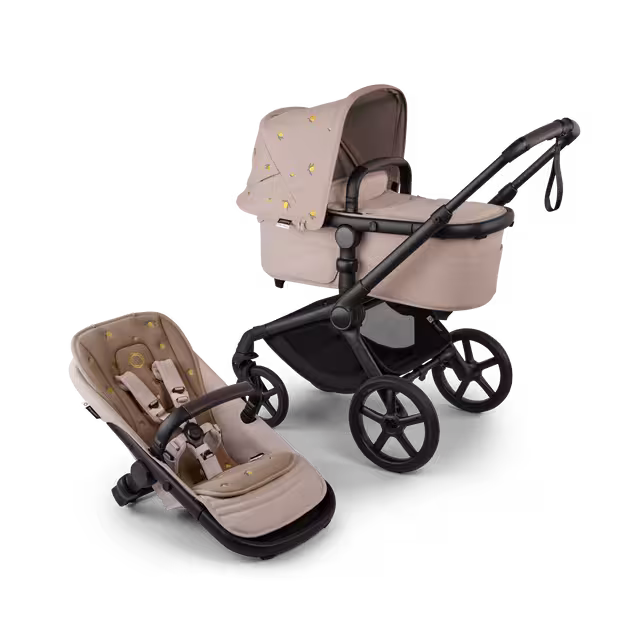 Bugaboo x Konges SlØjd limited edition Fox 5 Renew 2-in-1 stroller black base, desert taupe melange fabrics, desert taupe melange sun canopy - Main Image Slide 1 van 12
