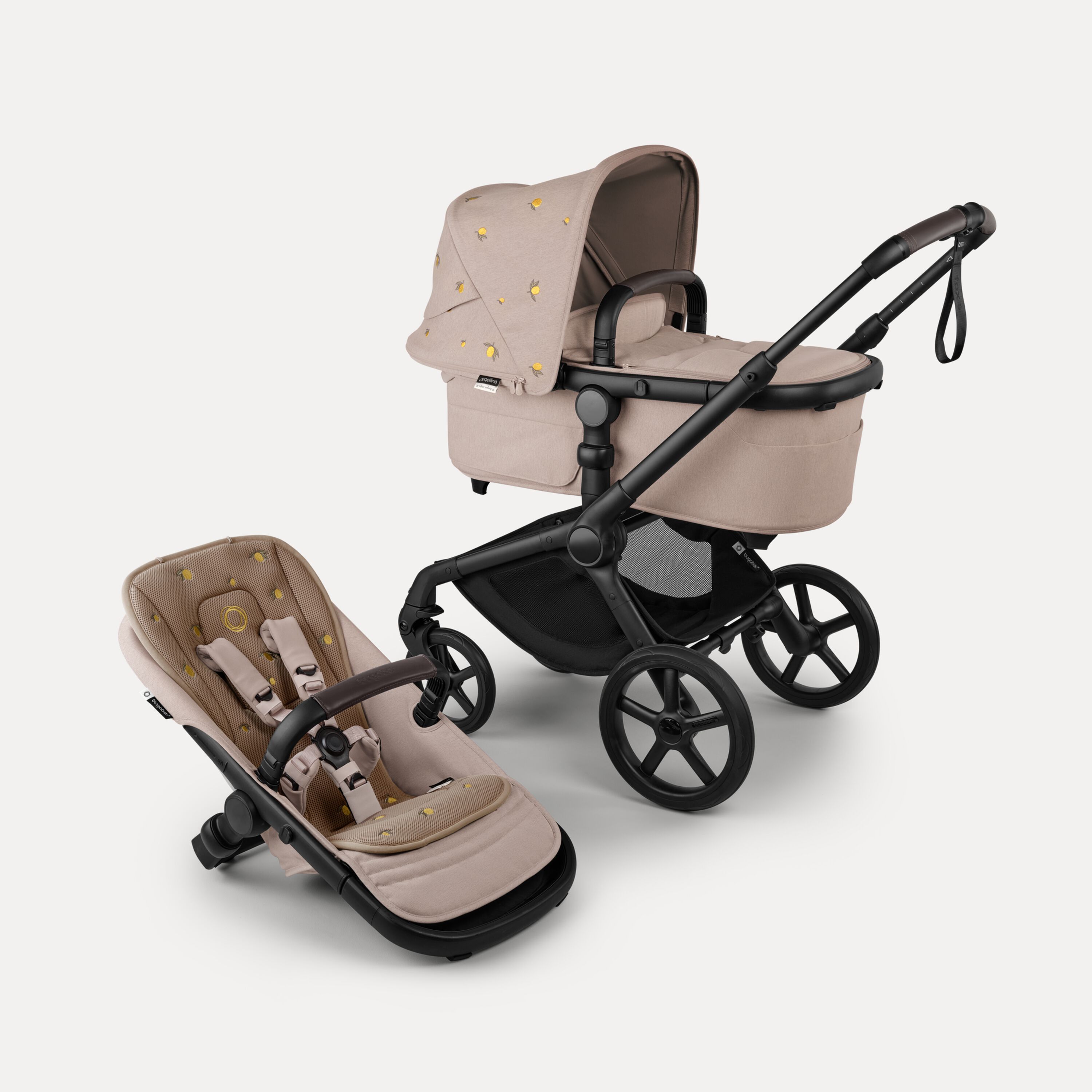 Bugaboo x Konges SlØjd limited edition Fox 5 Renew 2-in-1 stroller black base, desert taupe melange fabrics, desert taupe melange sun canopy - Main Modal Image Slide 1 van 12