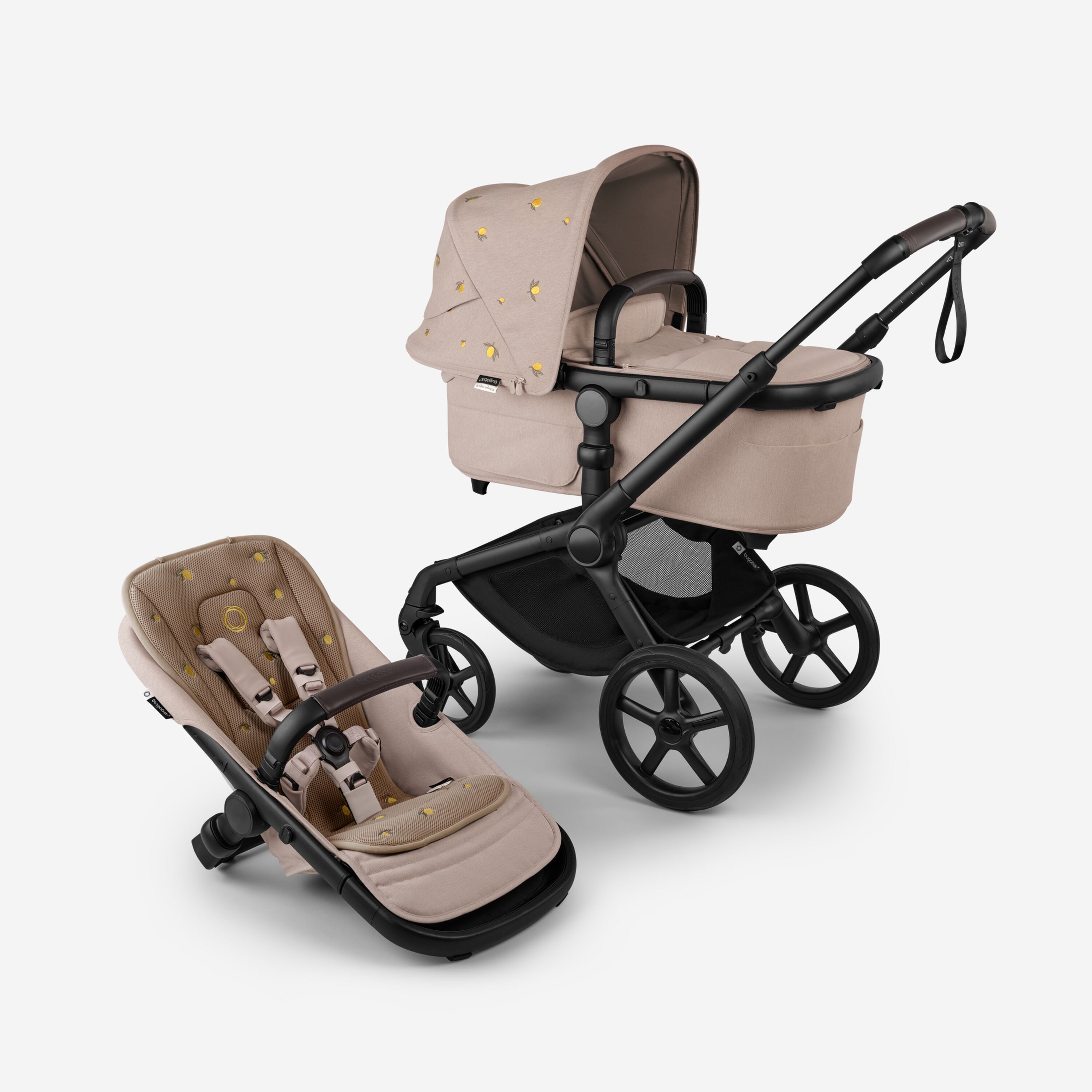 Bugaboo x Konges SlØjd limited edition Fox 5 Renew 2-in-1 stroller black base, desert taupe melange fabrics, desert taupe melange sun canopy - Main Modal Image Slide 1 of 12