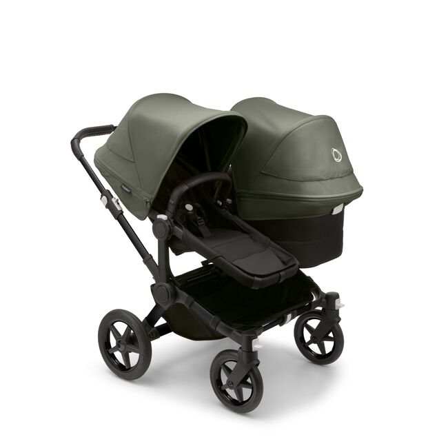 Bugaboo Donkey 5 Duo bassinet and seat stroller black base, midnight black fabrics, forest green sun canopy - Main Image Slide 1 of 12