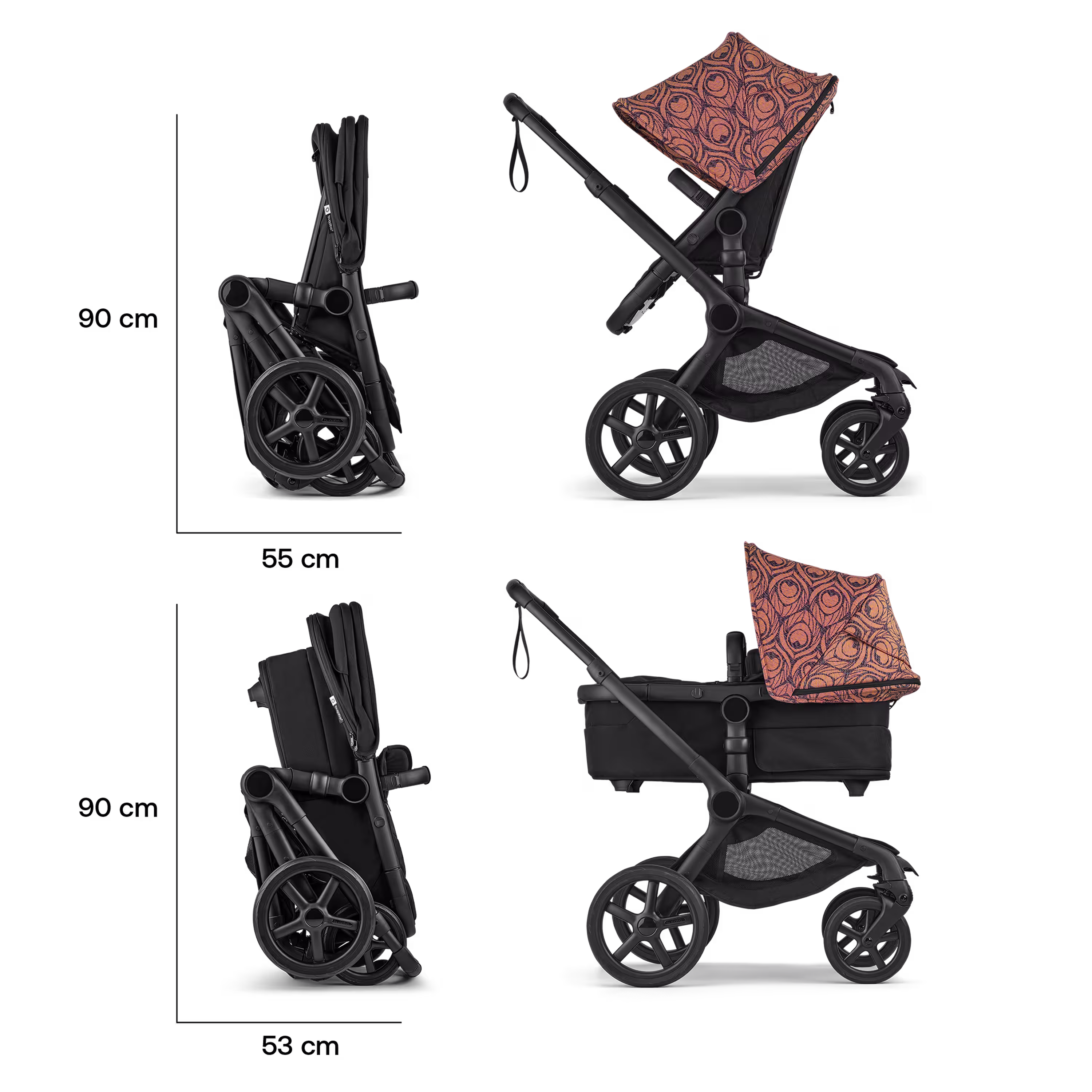 Artipoppe X Bugaboo Fox 5 Renew Limited Edition 2-in-1 stroller black base, heritage black fabrics, bugaboo x artipoppe sun canopy view 9 - Main Modal Image Slide 9 of 10