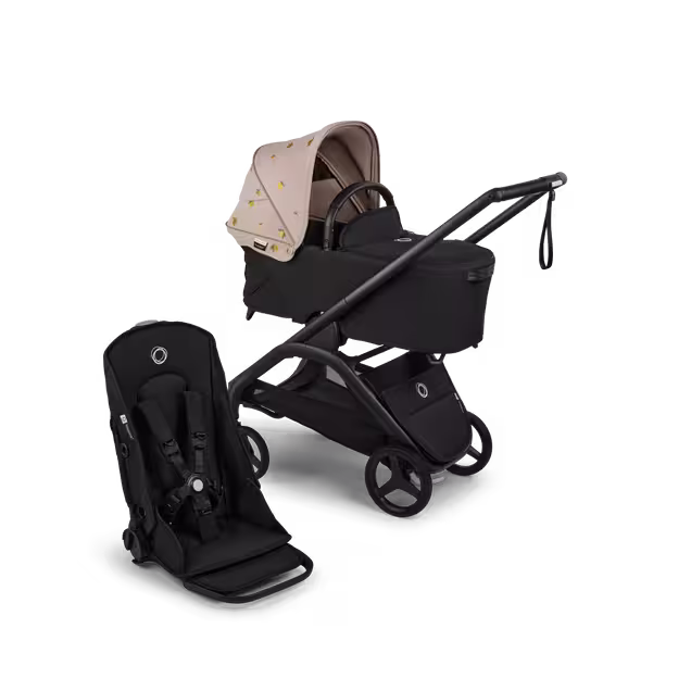 Bugaboo x Konges SlØjd limited edition Dragonfly bassinet and seat stroller black base, midnight black fabrics, desert taupe melange sun canopy - Main Image Slide 1 of 16