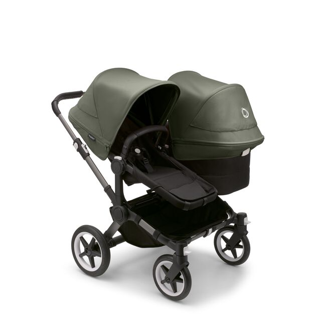 Bugaboo Donkey 5 Duo bassinet and seat stroller graphite base, midnight black fabrics, forest green sun canopy - Main Image Slide 1 of 12