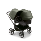 Bugaboo Donkey 5 Duo bassinet and seat stroller graphite base, midnight black fabrics, forest green sun canopy