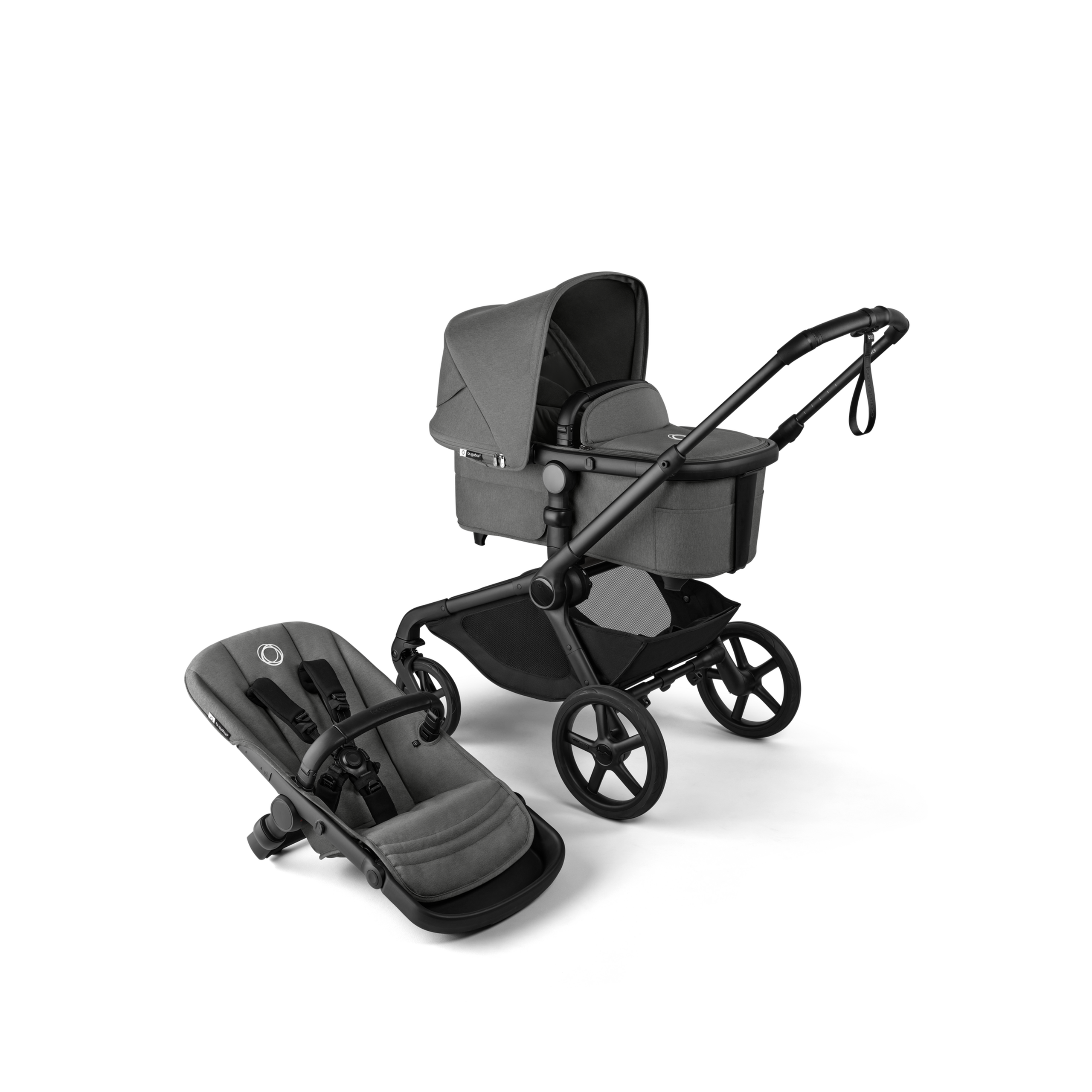 Bugaboo Kangaroo 2-in-1 stroller black base, moon grey fabrics, moon grey sun canopy - Thumbnail Slide 1 of 18