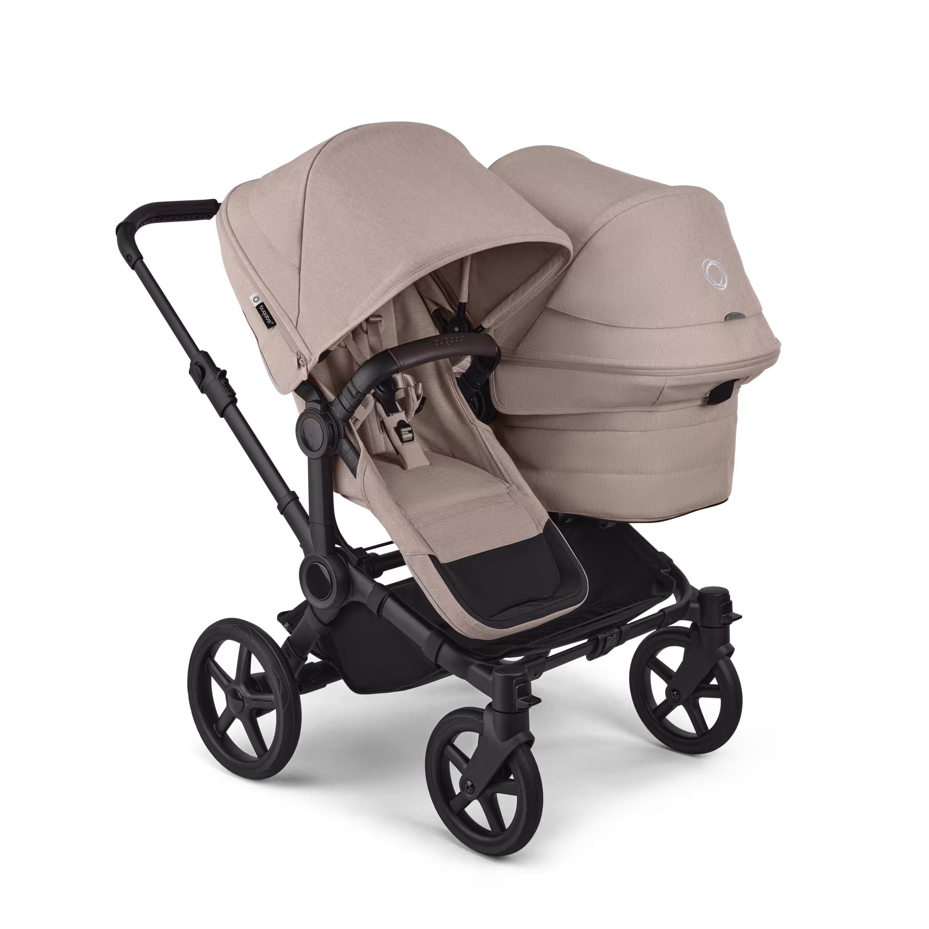 Bugaboo Donkey 6 double stroller black base, desert taupe melange fabrics, desert taupe melange sun canopy - Main Modal Image Slide 1 of 9