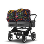 Bugaboo Donkey 5 Twin bassinet and seat stroller graphite base, grey mélange fabrics, art of discovery dark blue sun canopy - Thumbnail Slide 10 of 15