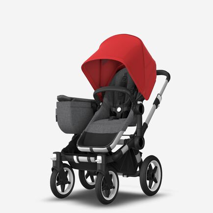 Bugaboo Donkey 3 Mono Complete Red sun canopy, grey melange seat, aluminum chassis