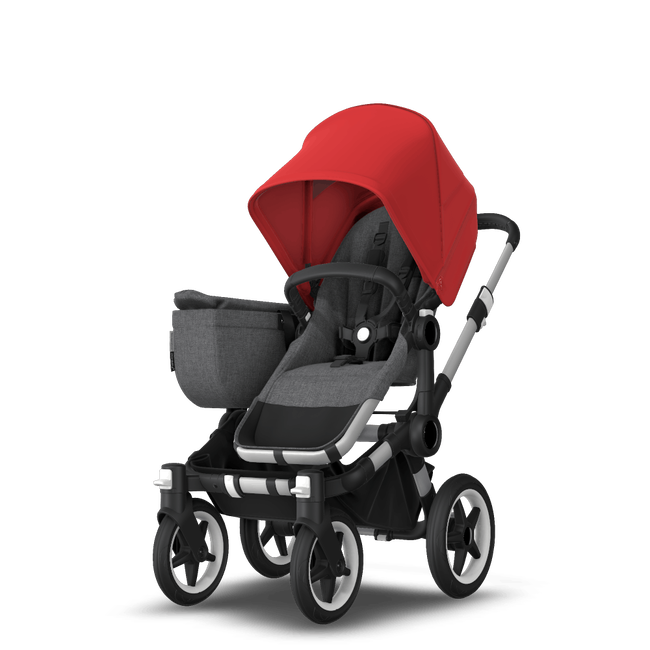 Bugaboo Donkey 3 Mono Complete Red sun canopy, grey melange seat, aluminum chassis