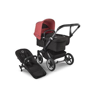Bugaboo Donkey 5 Mono 2-in-1 stroller graphite base, midnight black fabrics, sunrise red sun canopy