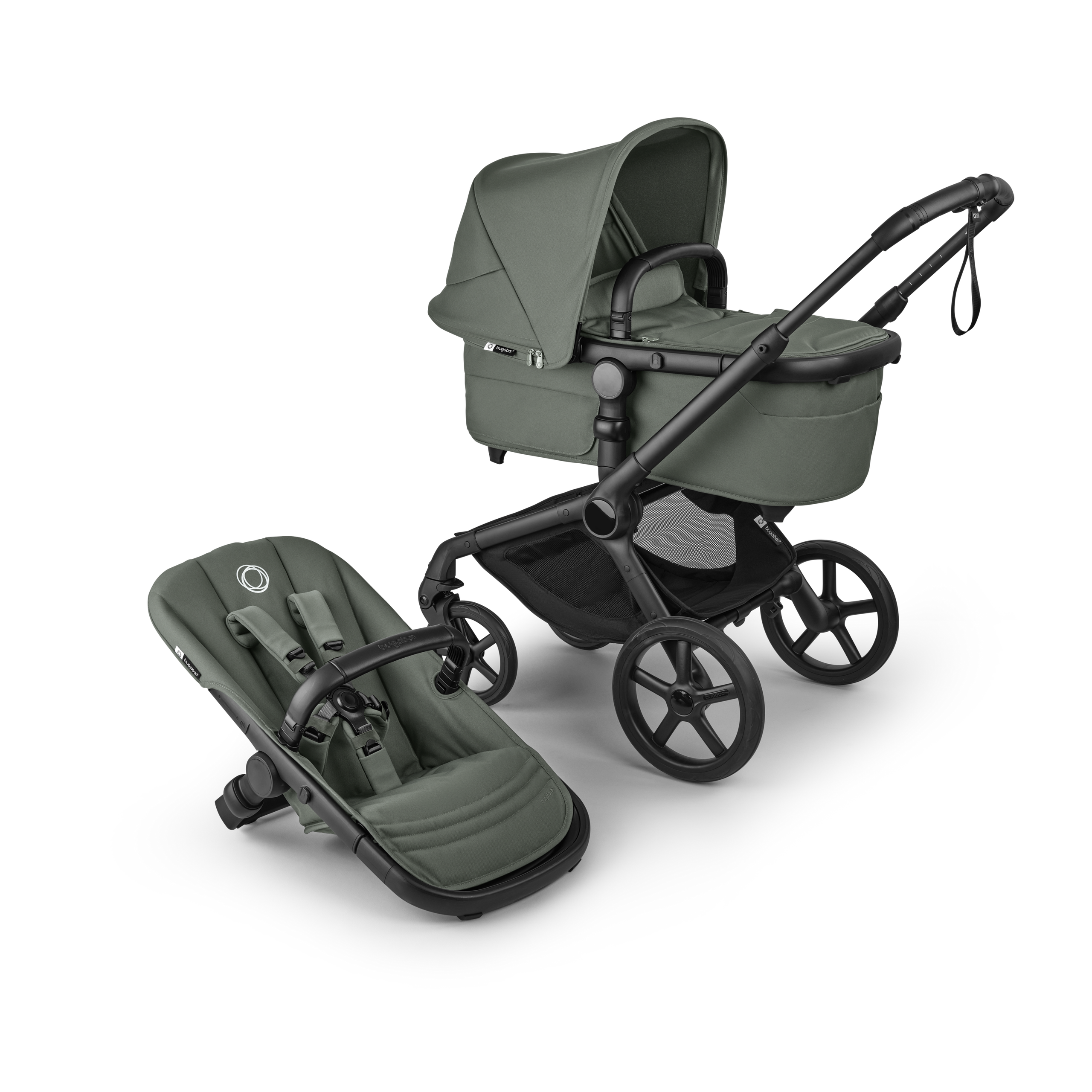 Bugaboo Fox 5 Renew Carrito 2 en 1 chasis negro, fundas forest green, capota forest green - Thumbnail Slide 1 of 7