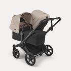 Bugaboo Donkey 6 double stroller black base, heritage black fabrics, desert taupe melange sun canopy