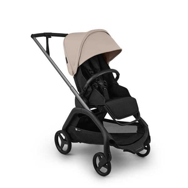 Bugaboo Dragonfly Plus seat stroller graphite base, heritage black fabrics, desert taupe sun canopy