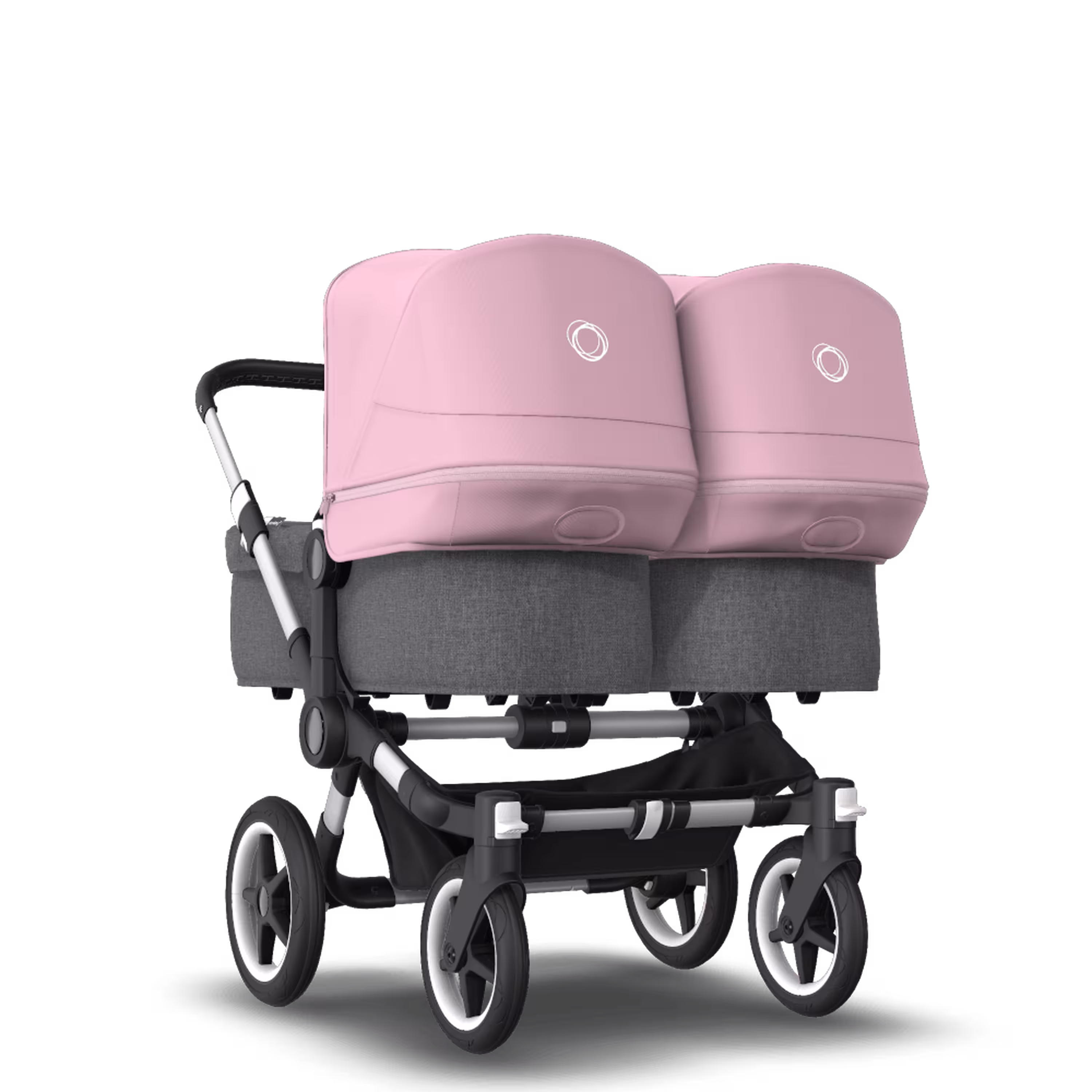 Bugaboo Donkey 3 Twin seat and carrycot pushchair soft pink sun canopy, grey melange fabrics, aluminium base - Main Modal Image Slide 1 of 9