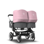 Bugaboo Donkey 3 Twin seat and carrycot pushchair soft pink sun canopy, grey melange fabrics, aluminium base - Thumbnail Slide 1 of 9