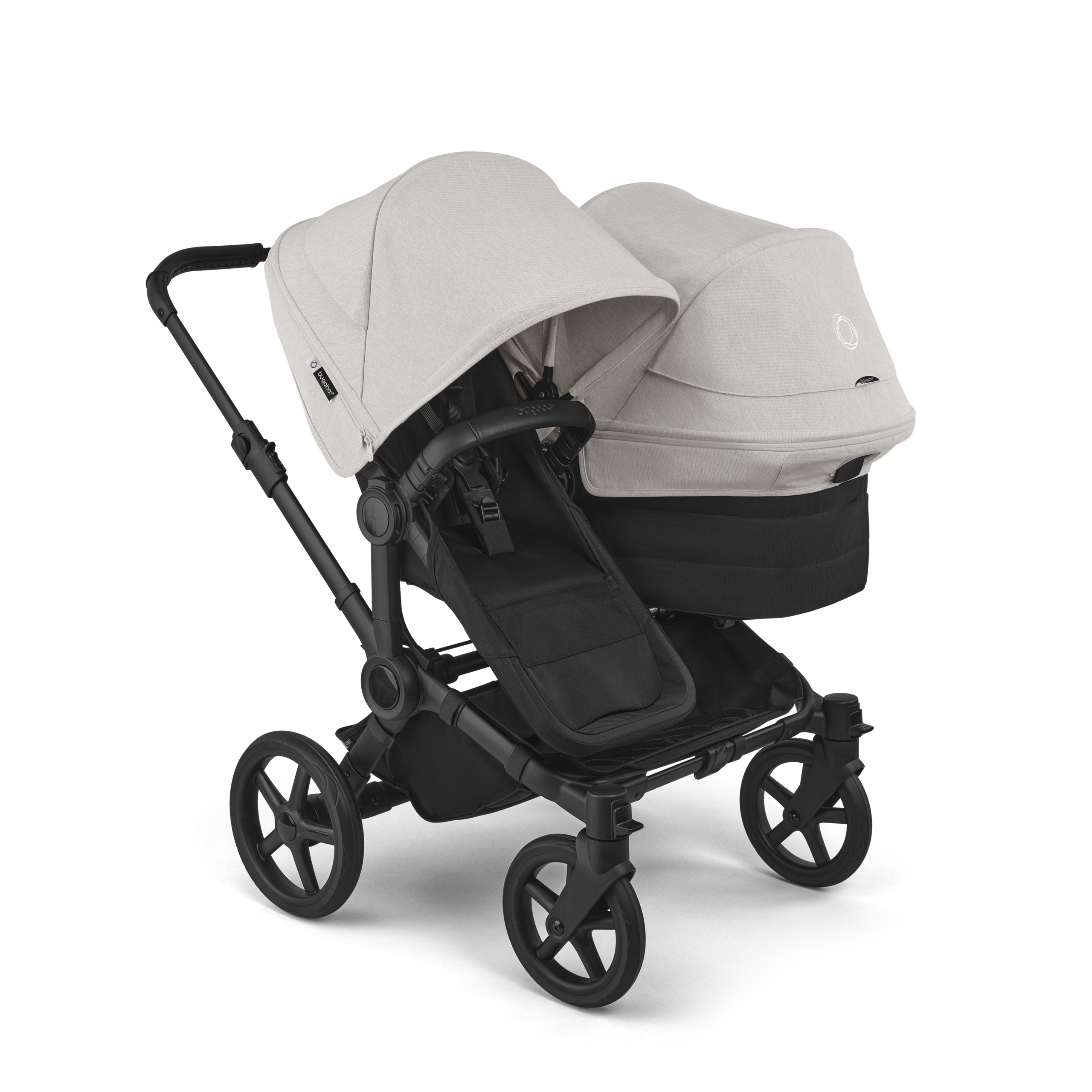 Bugaboo Donkey 6 double stroller black base, heritage black fabrics, misty white sun canopy - Thumbnail Slide 1 of 10