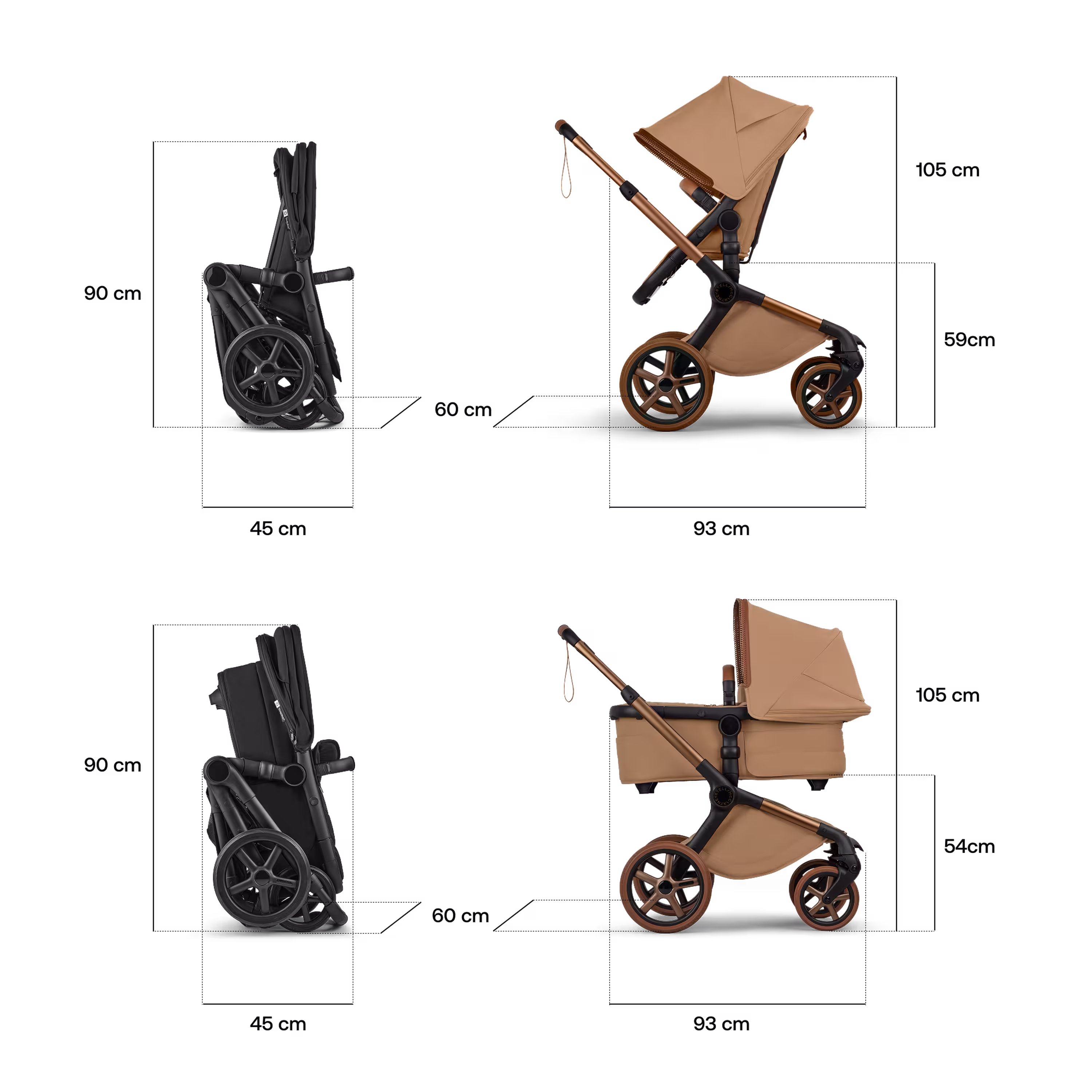 Bugaboo x Stella McCartney Fox 5 Renew 2-in-1 stroller black base, tobacco brown fabrics, tobacco brown sun canopy - Main Modal Image Slide 8 of 12