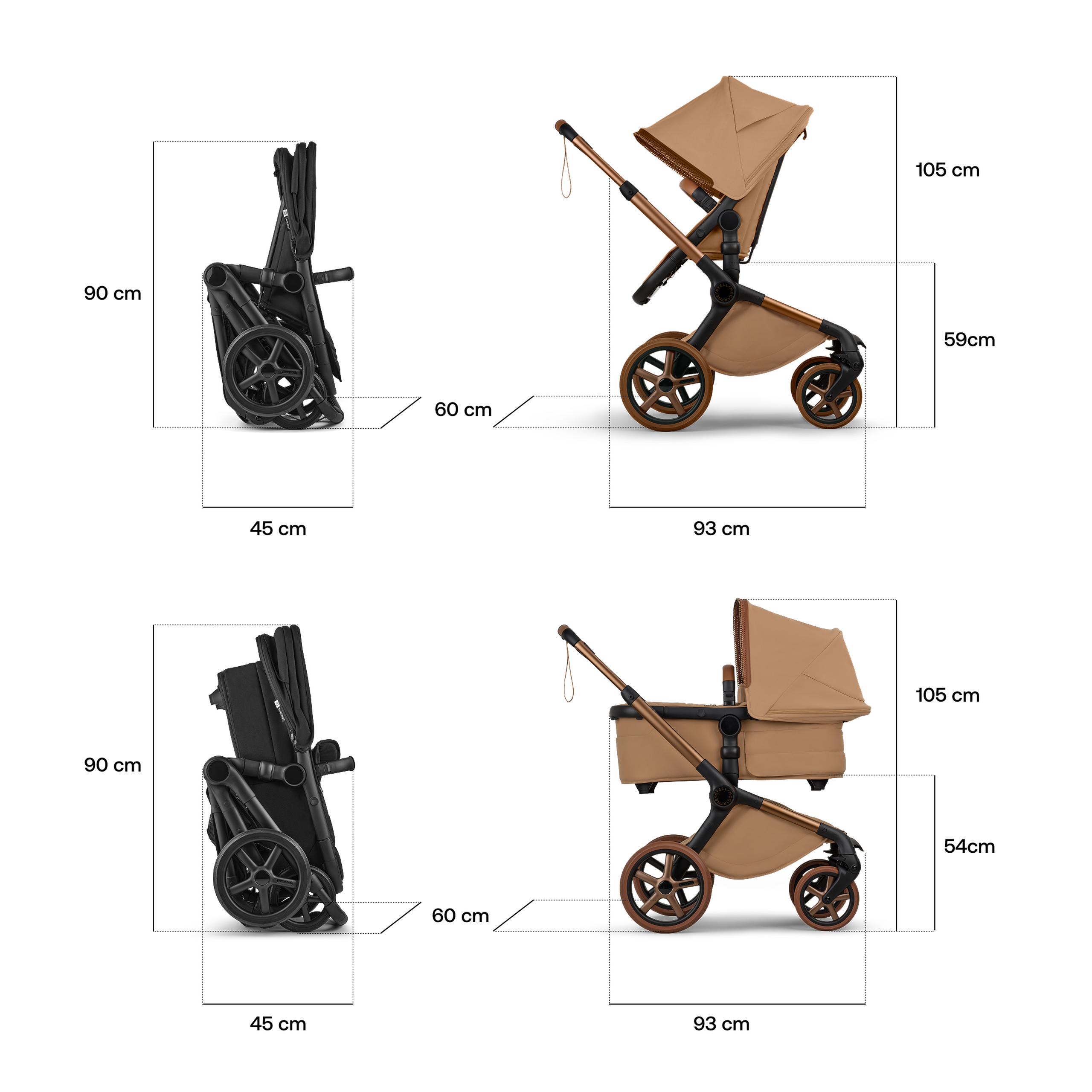 Bugaboo x Stella McCartney Fox 5 Renew 2-in-1 stroller black base, tobacco brown fabrics, tobacco brown sun canopy - Thumbnail Slide 8 of 12