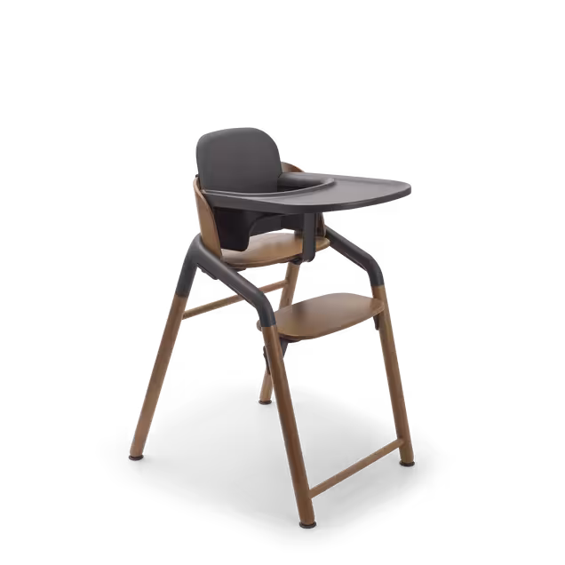 Bugaboo Giraffe chair in warm wood/grey with baby set and tray in grey. - Main Image Slide 3 van 3