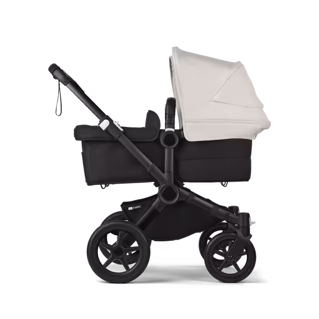 Bugaboo Donkey 5 twin stroller black base, midnight black fabrics, misty white sun canopy - Main Image Slide 2 of 12