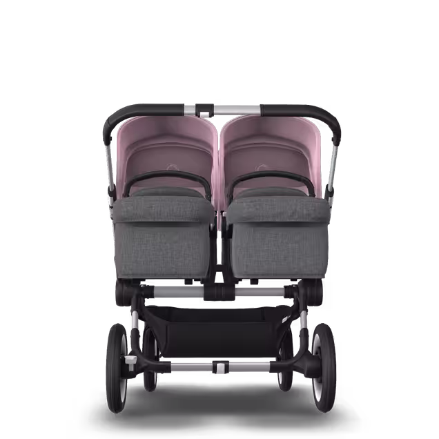 Bugaboo Donkey 3 Twin seat and carrycot pushchair soft pink sun canopy, grey melange fabrics, aluminium base - Main Image Slide 3 of 9