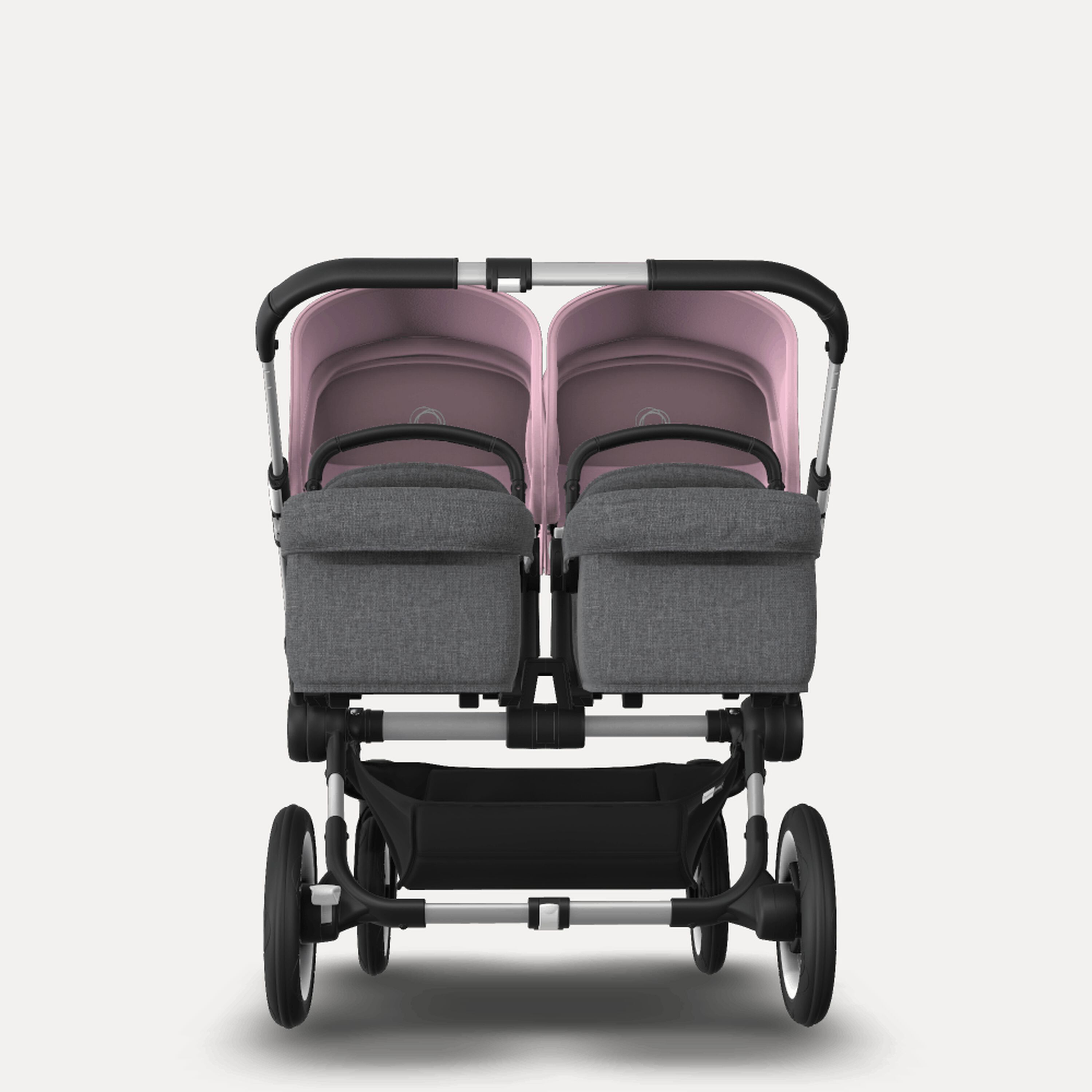 Bugaboo Donkey 3 Twin seat and carrycot pushchair soft pink sun canopy, grey melange fabrics, aluminium base - Main Modal Image Slide 3 of 9