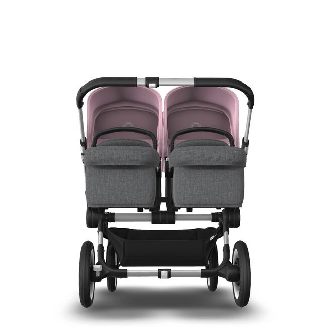 Bugaboo Donkey 3 Twin seat and carrycot pushchair soft pink sun canopy, grey melange fabrics, aluminium base - Main Image Slide 3 of 9