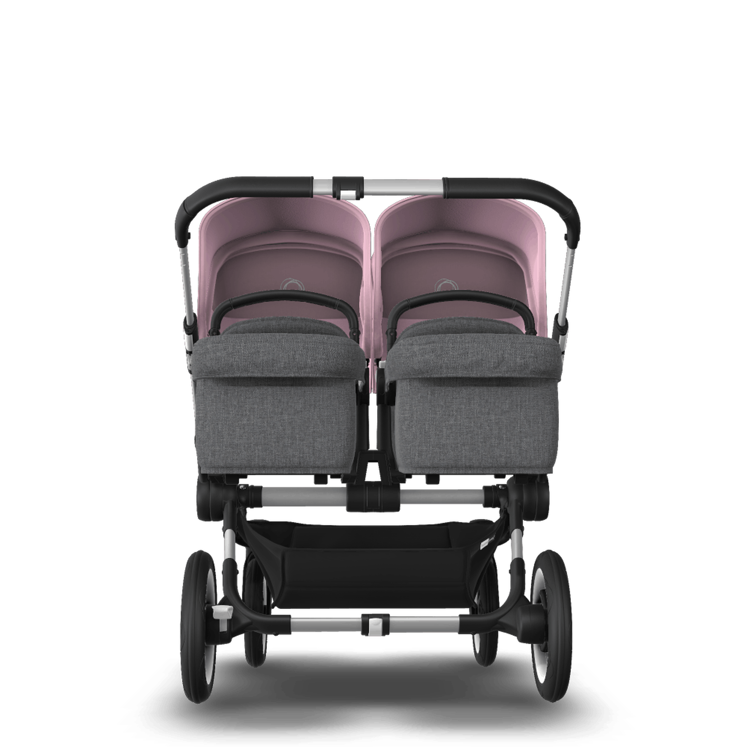 Bugaboo Donkey 3 Twin seat and carrycot pushchair soft pink sun canopy, grey melange fabrics, aluminium base - Thumbnail Slide 3 of 9