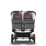 Bugaboo Donkey 3 Twin seat and carrycot pushchair soft pink sun canopy, grey melange fabrics, aluminium base - Thumbnail Slide 3 of 9