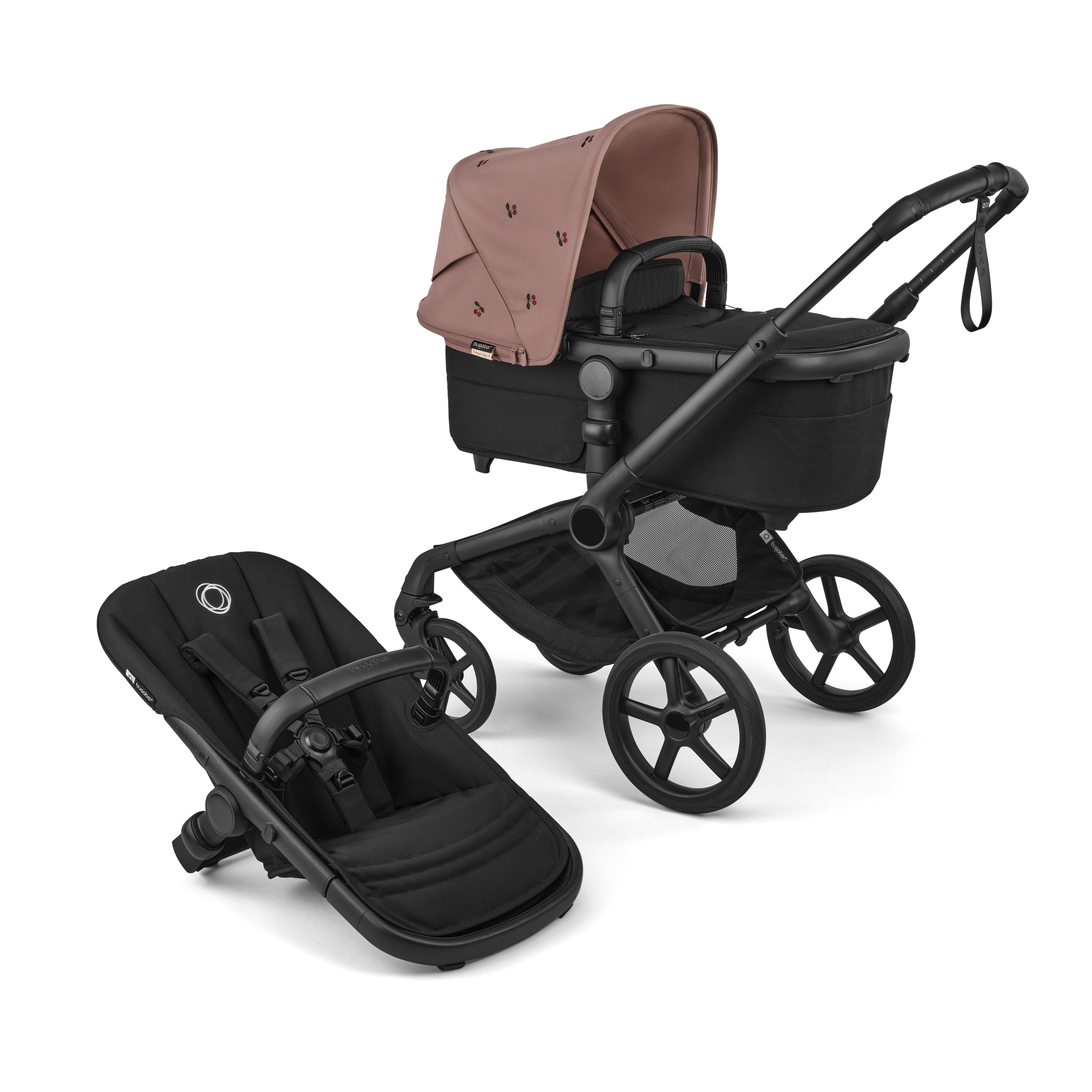 Bugaboo x Konges SlØjd limited edition Fox 5 Renew 2-in-1 stroller black base, heritage black fabrics, dusty pink sun canopy - Thumbnail Slide 1 of 12