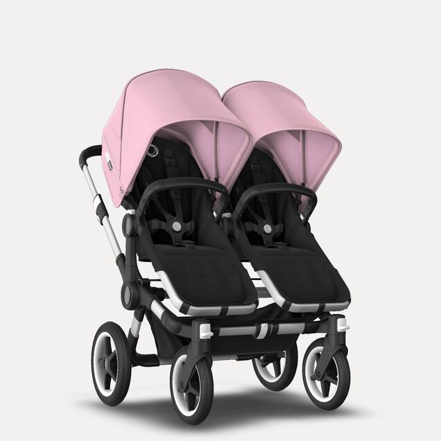 Bugaboo Donkey 3 Twin seat and bassinet stroller soft pink sun canopy, black fabrics, aluminium base - Main Image Slide 5 of 9