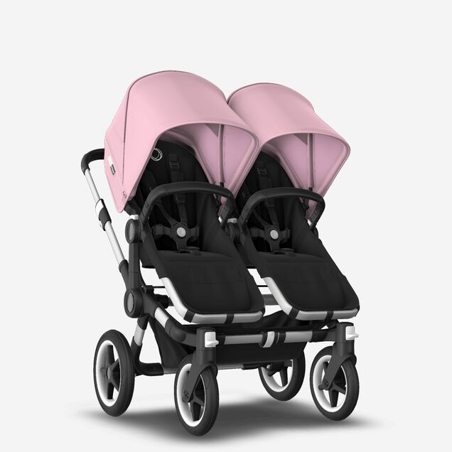 Bugaboo Donkey 3 Twin seat and bassinet stroller soft pink sun canopy, black fabrics, aluminium base - Main Image Slide 5 of 9