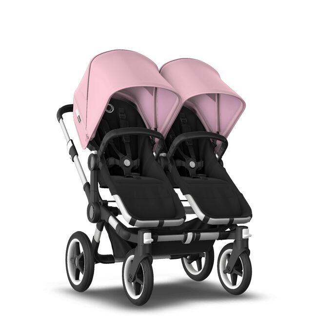 Bugaboo Donkey 3 Twin seat and bassinet stroller soft pink sun canopy, black fabrics, aluminium base - Main Image Slide 5 van 9