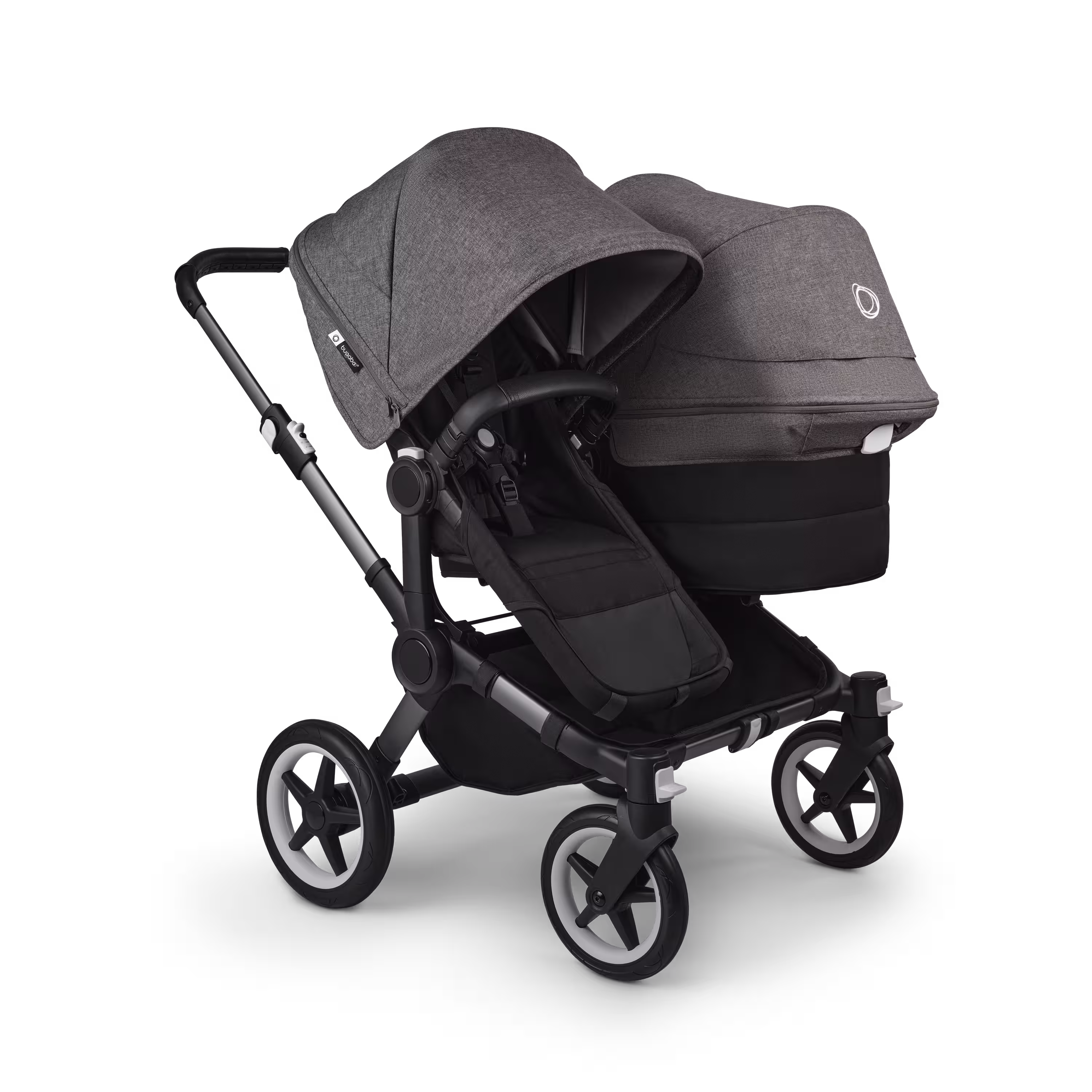 Bugaboo Donkey 5 Duo double stroller graphite base, midnight black fabrics, grey mélange sun canopy - Main Modal Image Slide 1 of 11