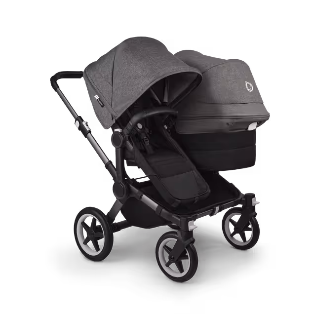 Bugaboo Donkey 5 Duo double stroller graphite base, midnight black fabrics, grey mélange sun canopy - Main Image Slide 1 of 11