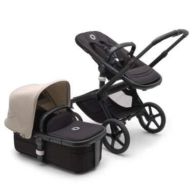 Bugaboo Fox 5 2-in-1 stroller black base, midnight black fabrics, desert taupe sun canopy