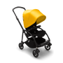Bugaboo Bee 6 seat stroller lemon yellow sun canopy, black fabrics, black base