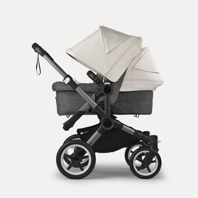 Bugaboo Donkey 5 Duo double stroller graphite base, grey mélange fabrics, misty white sun canopy - Main Image Slide 2 of 11