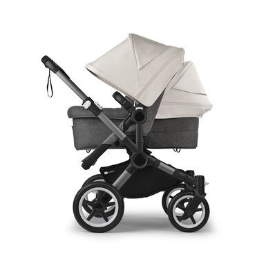 Bugaboo Donkey 5 Duo double stroller graphite base, grey mélange fabrics, misty white sun canopy - view 2