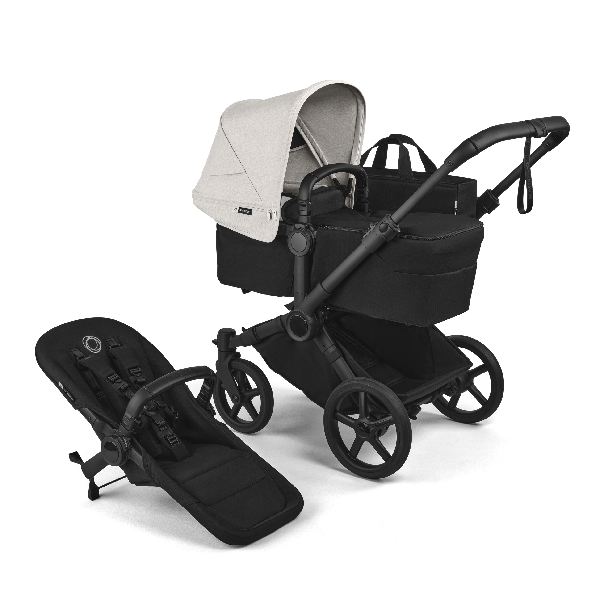 Bugaboo Donkey 6 2-in-1  stroller black base, heritage black fabrics, misty white sun canopy view 1 - Thumbnail Slide 1 of 10