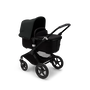 Bugaboo Fox 3 pram body stroller with black frame, black fabrics, and black sun canopy. - Thumbnail Slide 2 of 7