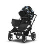 Bugaboo Donkey 5 Mono bassinet and seat stroller graphite base, midnight black fabrics, animal explorer green/ light blue sun canopy