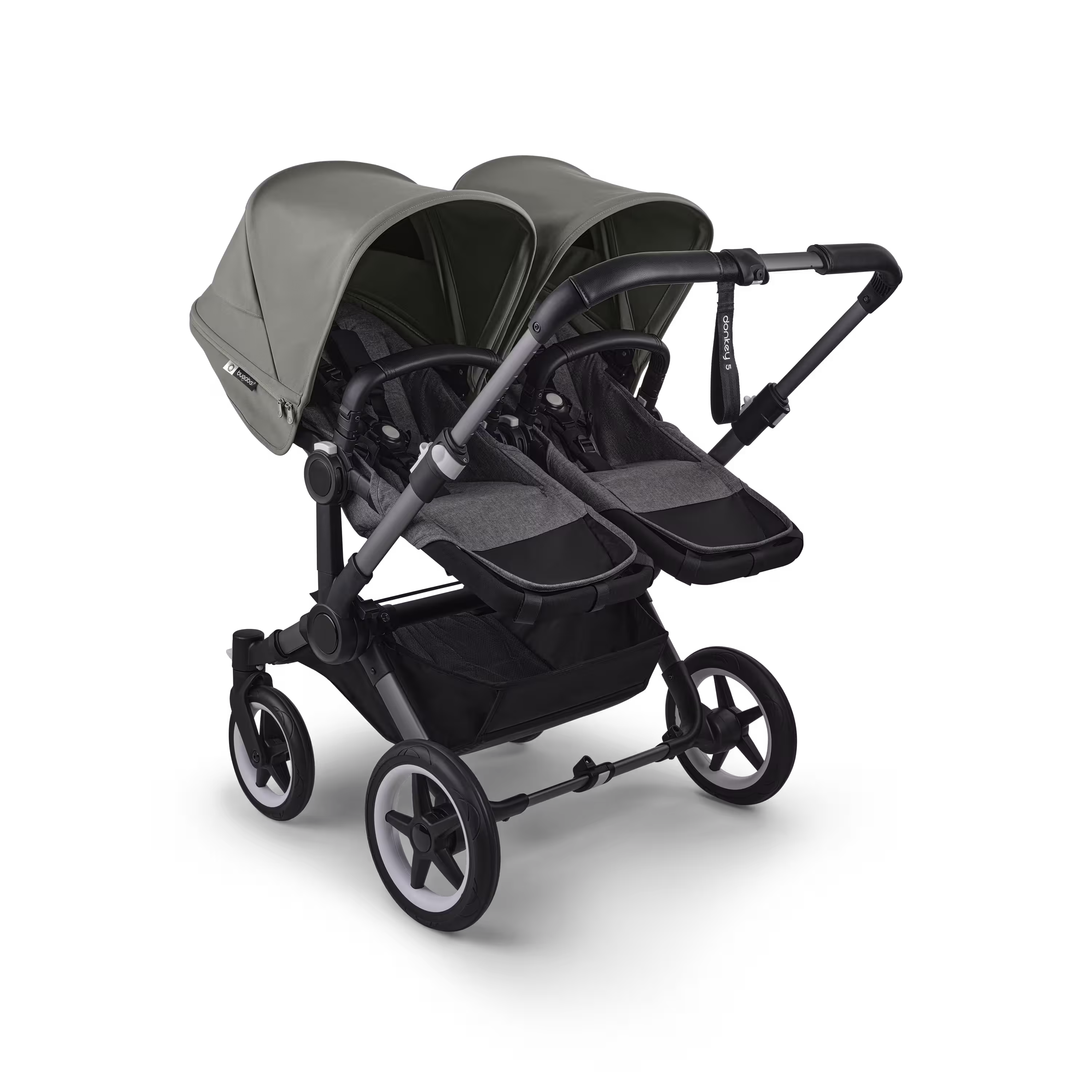 Bugaboo Donkey 5 twin stroller graphite base, grey mélange fabrics, forest green sun canopy - Main Modal Image Slide 3 of 12