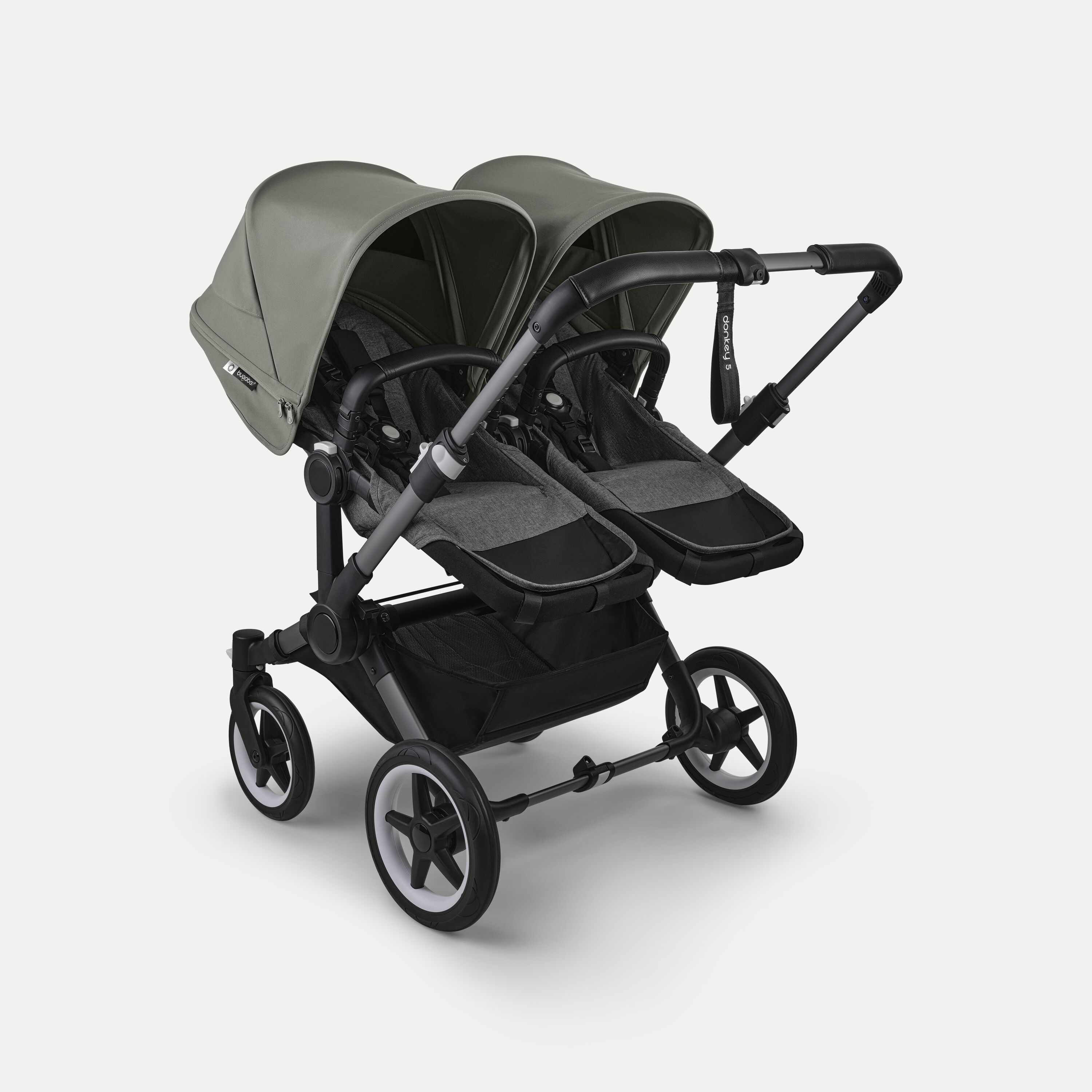 Bugaboo Donkey 5 twin stroller graphite base, grey mélange fabrics, forest green sun canopy - Main Modal Image Slide 3 of 12