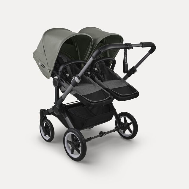 Bugaboo Donkey 5 twin stroller graphite base, grey mélange fabrics, forest green sun canopy - Main Image Slide 3 of 12