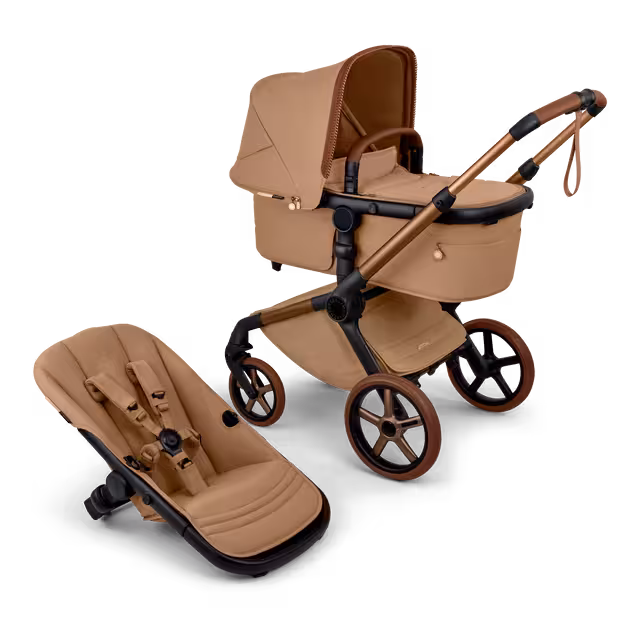 Bugaboo x Stella McCartney Fox 5 Renew 2-in-1 stroller black base, tobacco brown fabrics, tobacco brown sun canopy - Main Image Slide 1 of 12